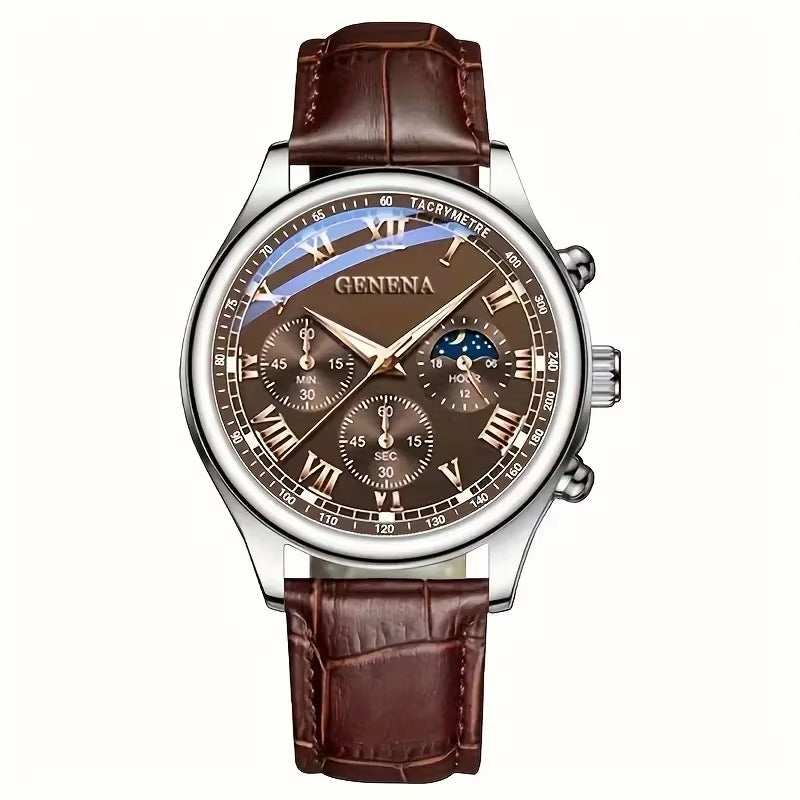 Luxury Men Business Watches Fashion Leather Strap round Dial Male'S Analog Quartz Wristwatch Reloj Hombre（Without Box）