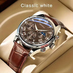 Luxury Men Business Watches Fashion Leather Strap round Dial Male'S Analog Quartz Wristwatch Reloj Hombre（Without Box）